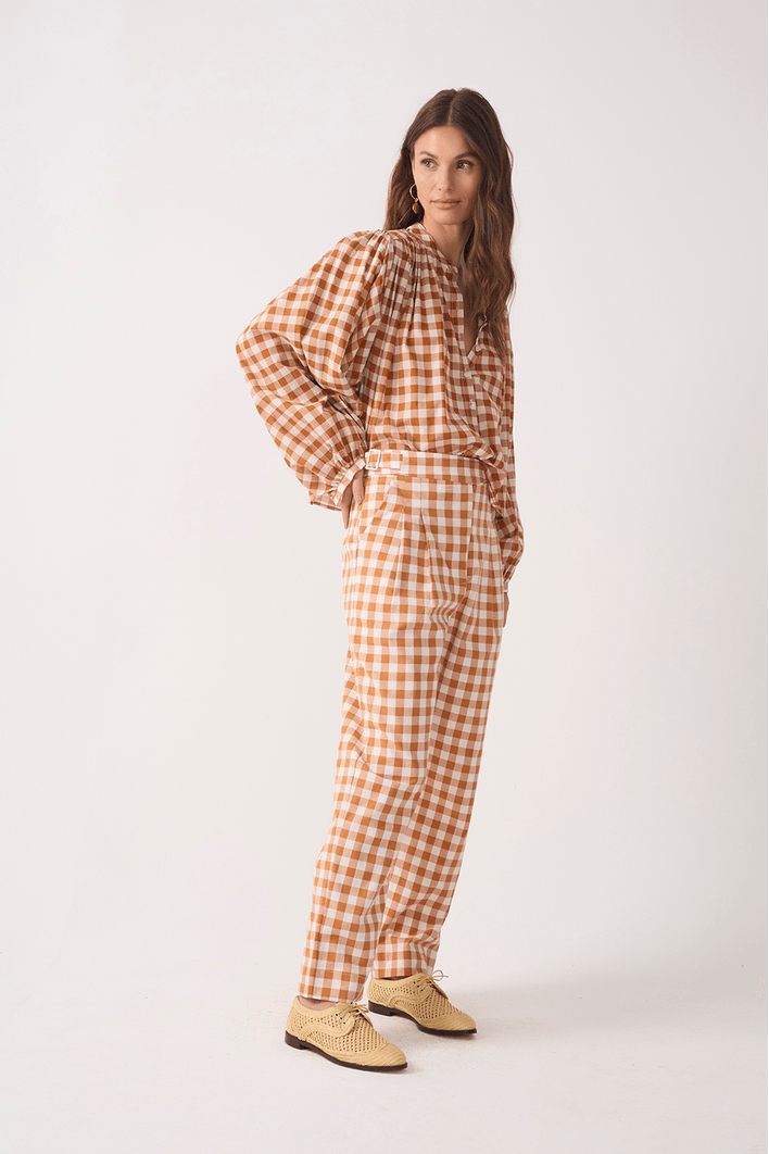 Calça Cropped Algodão Xadrez