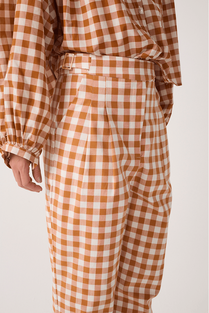 Calça Cropped Algodão Xadrez