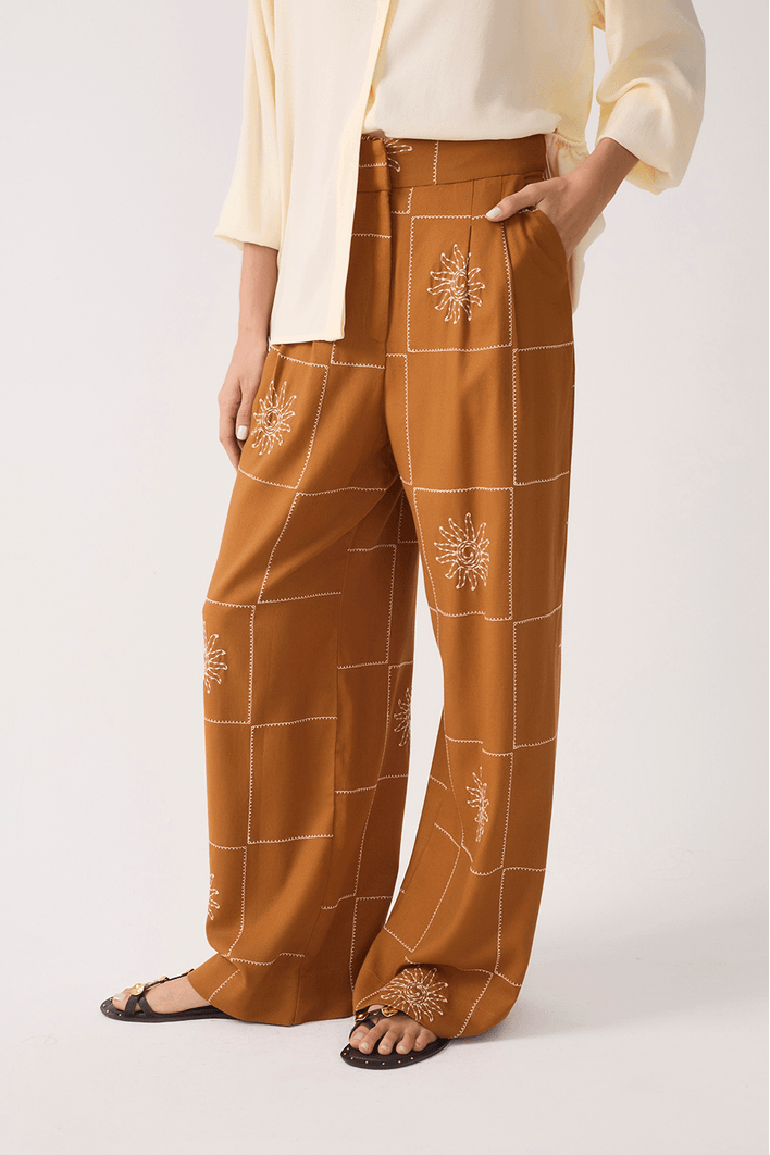 Calça Linho Xadrez Sol