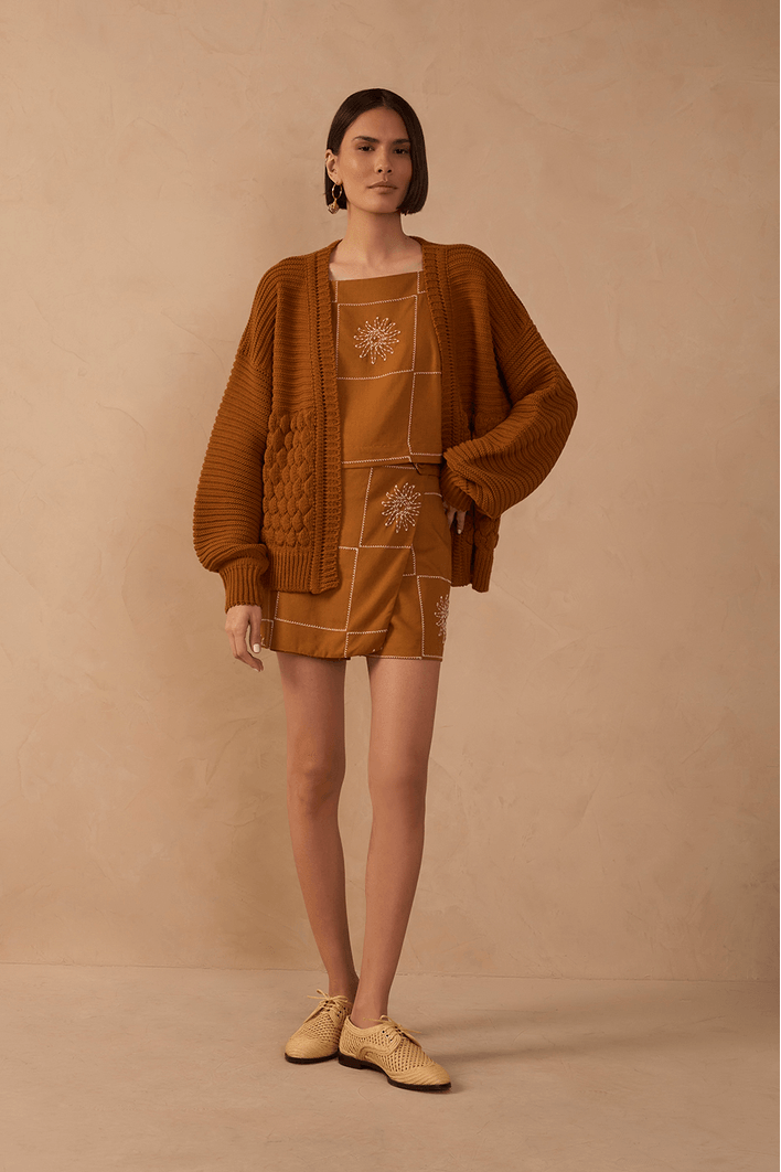 Short Saia Linho Xadrez Sol