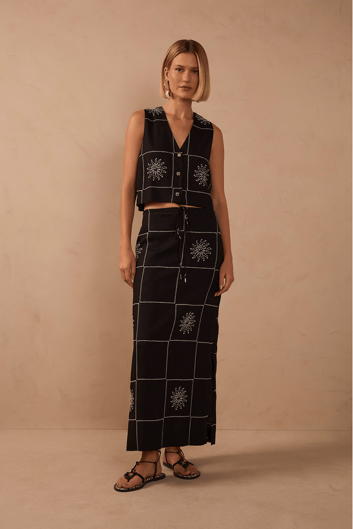 Saia Cropped Linho Xadrez Sol