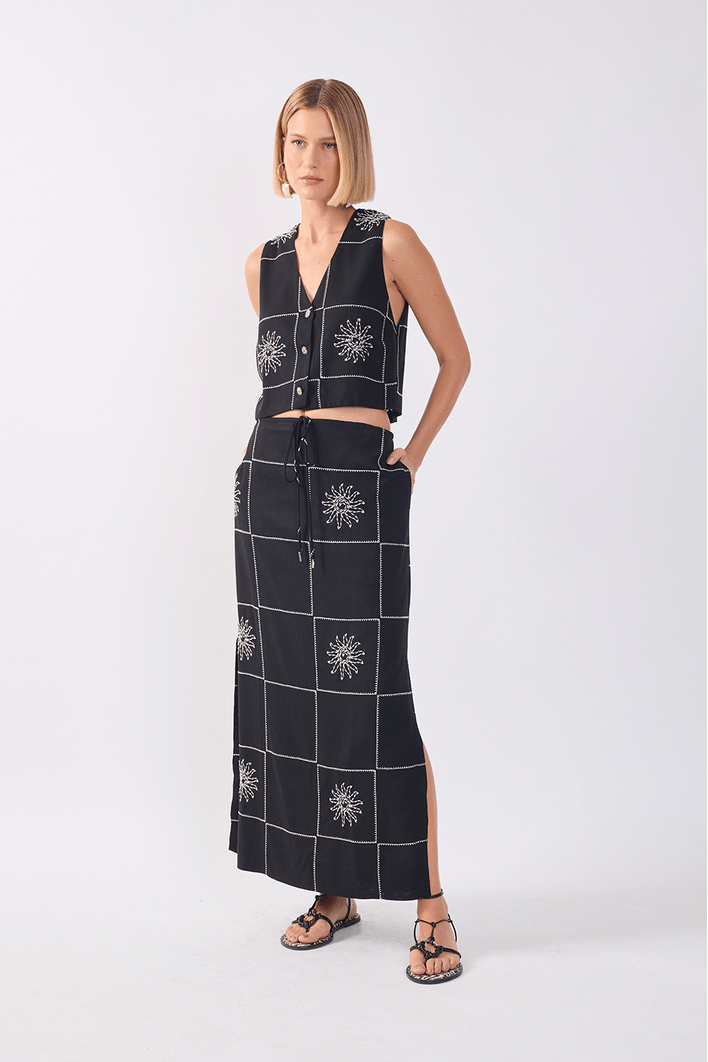 Saia Cropped Linho Xadrez Sol