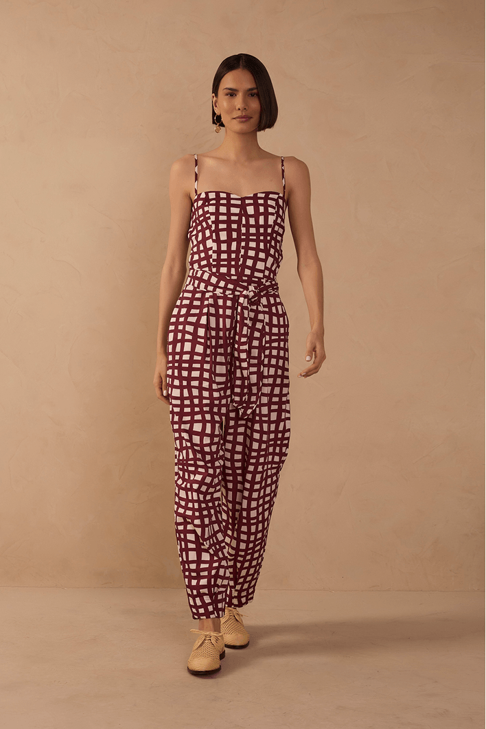 Macacão Tricoline Est Trama Vinho