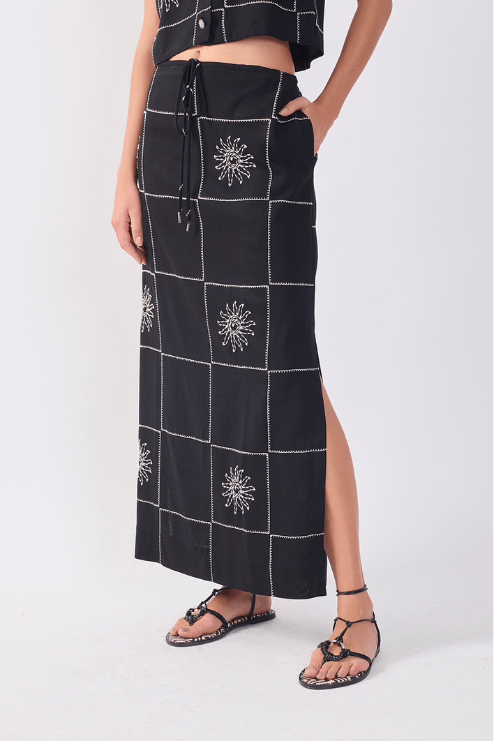 Saia Cropped Linho Xadrez Sol