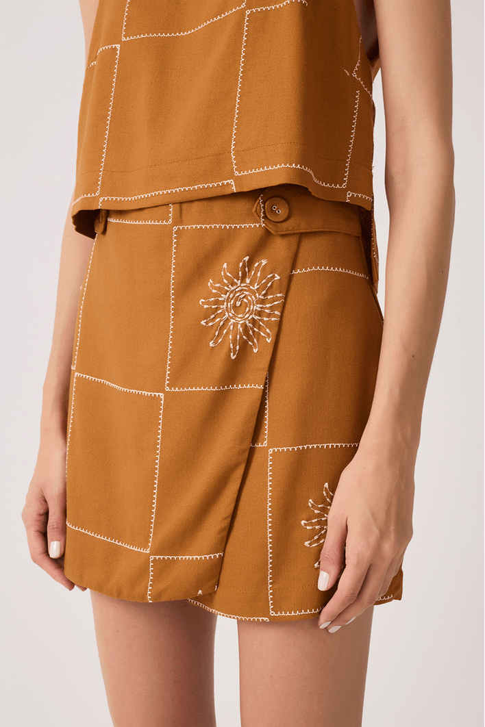 Short Saia Linho Xadrez Sol