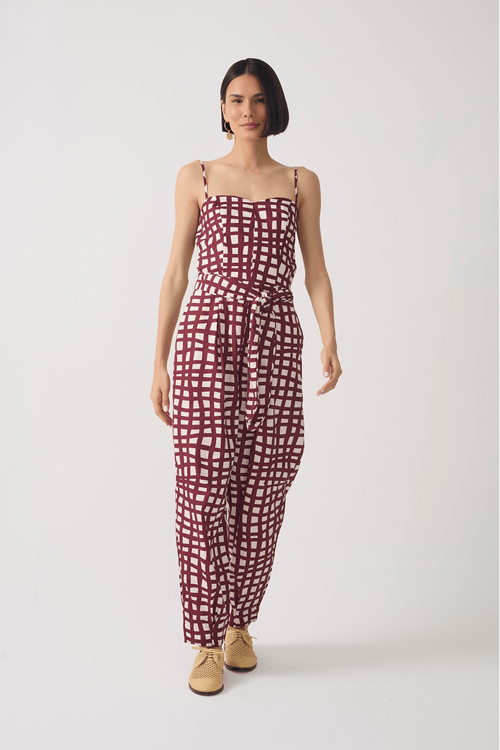 Macacão Tricoline Est Trama Vinho