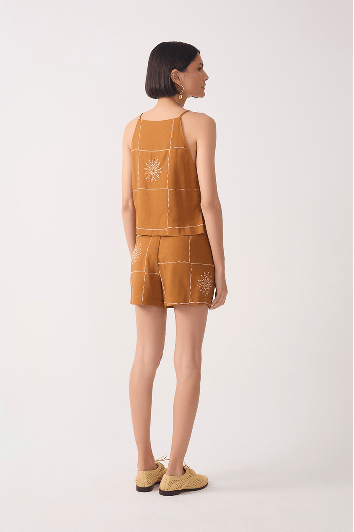 Short Saia Linho Xadrez Sol