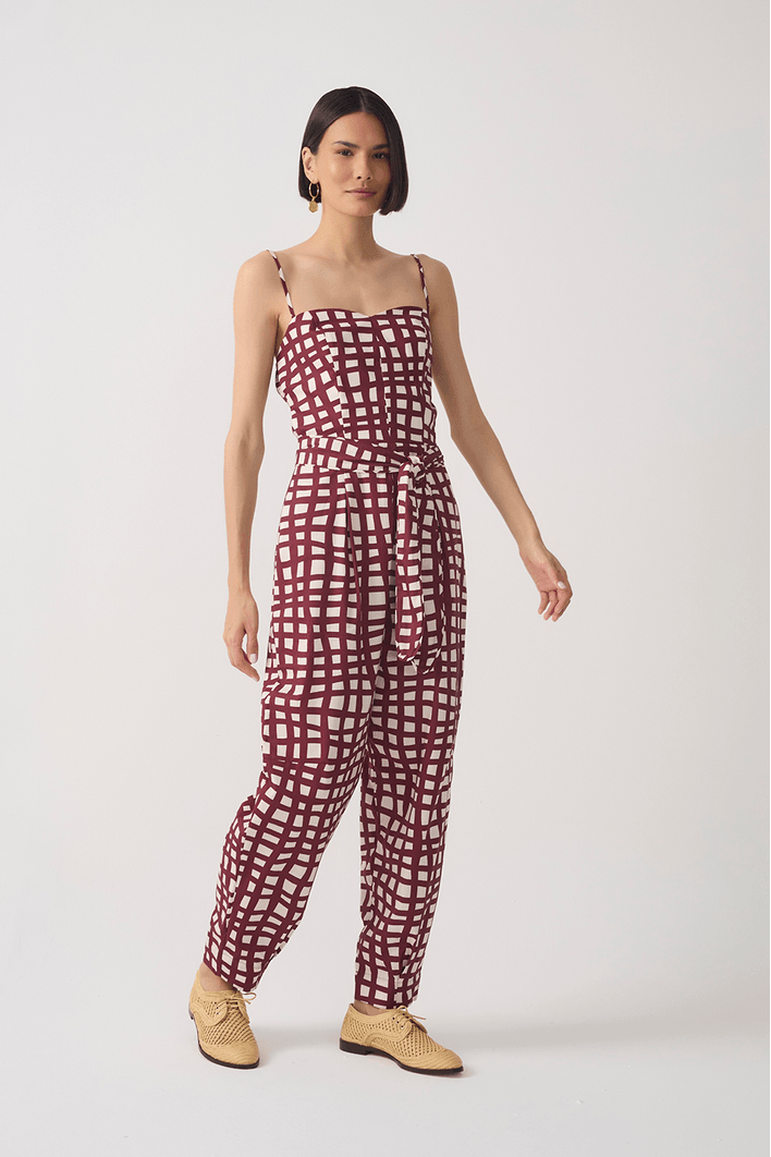 Macacão Tricoline Est Trama Vinho