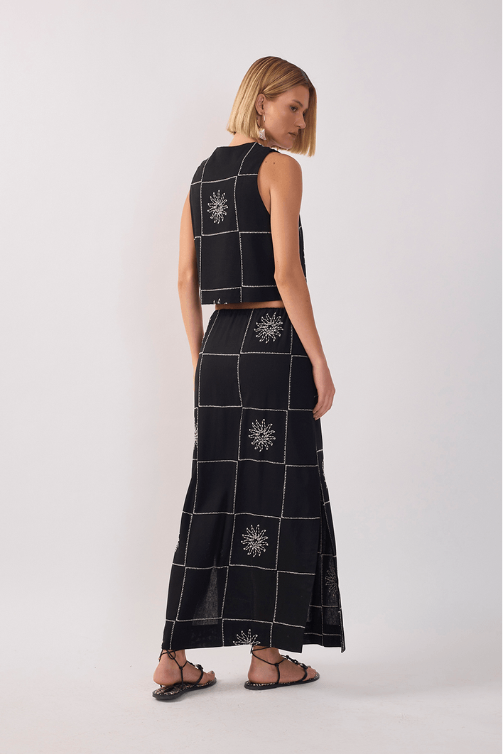 Saia Cropped Linho Xadrez Sol