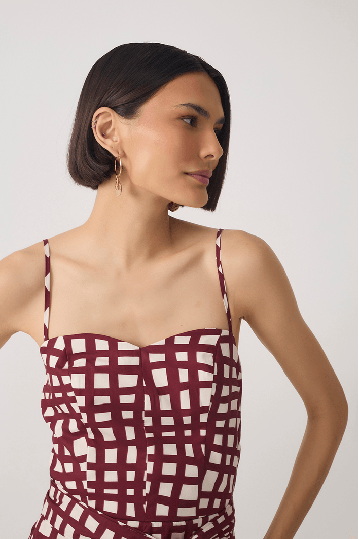 Macacão Tricoline Est Trama Vinho