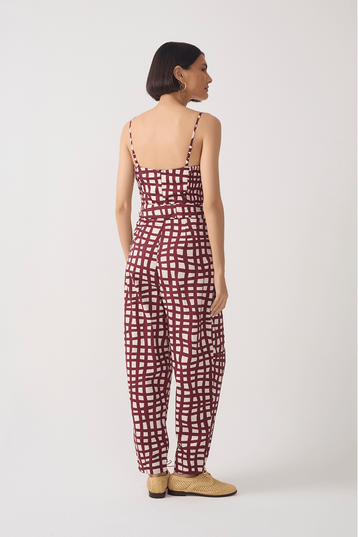 Macacão Tricoline Est Trama Vinho