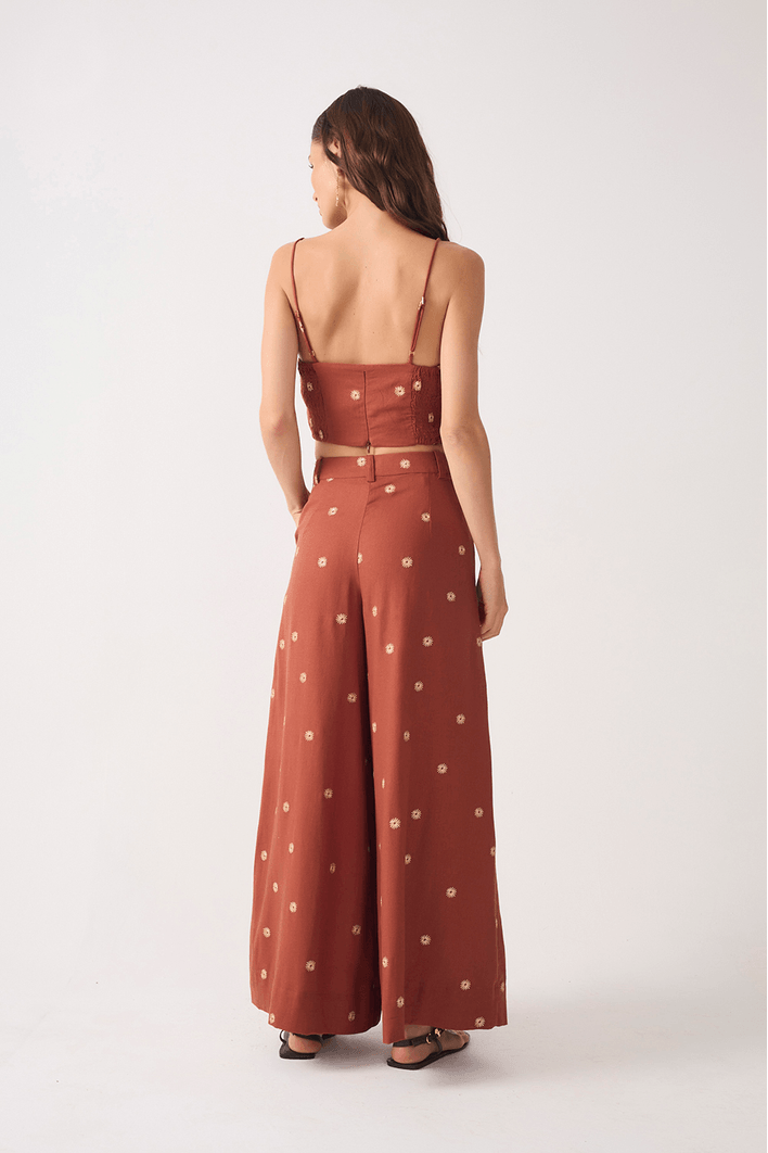 Calça Linho Bordado Lurex Sol