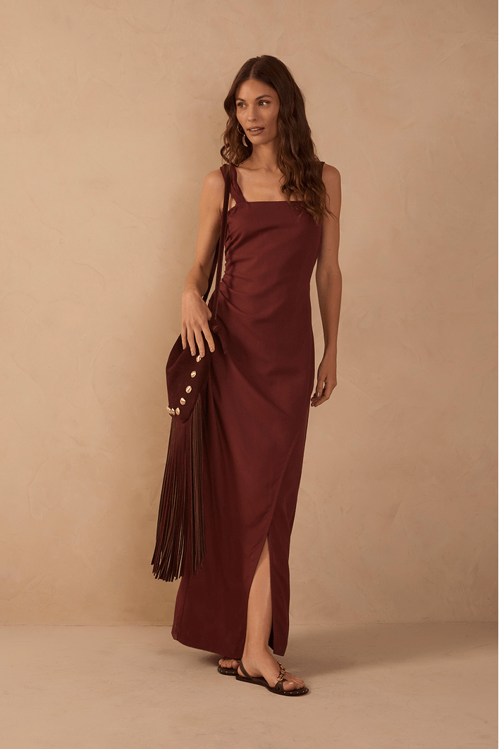 Vestido Midi Linho Fenda