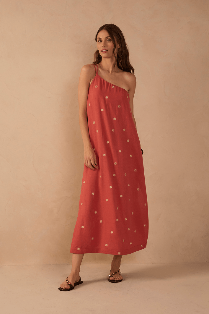 Vestido Cropped Alça Bordado Lurex Sol