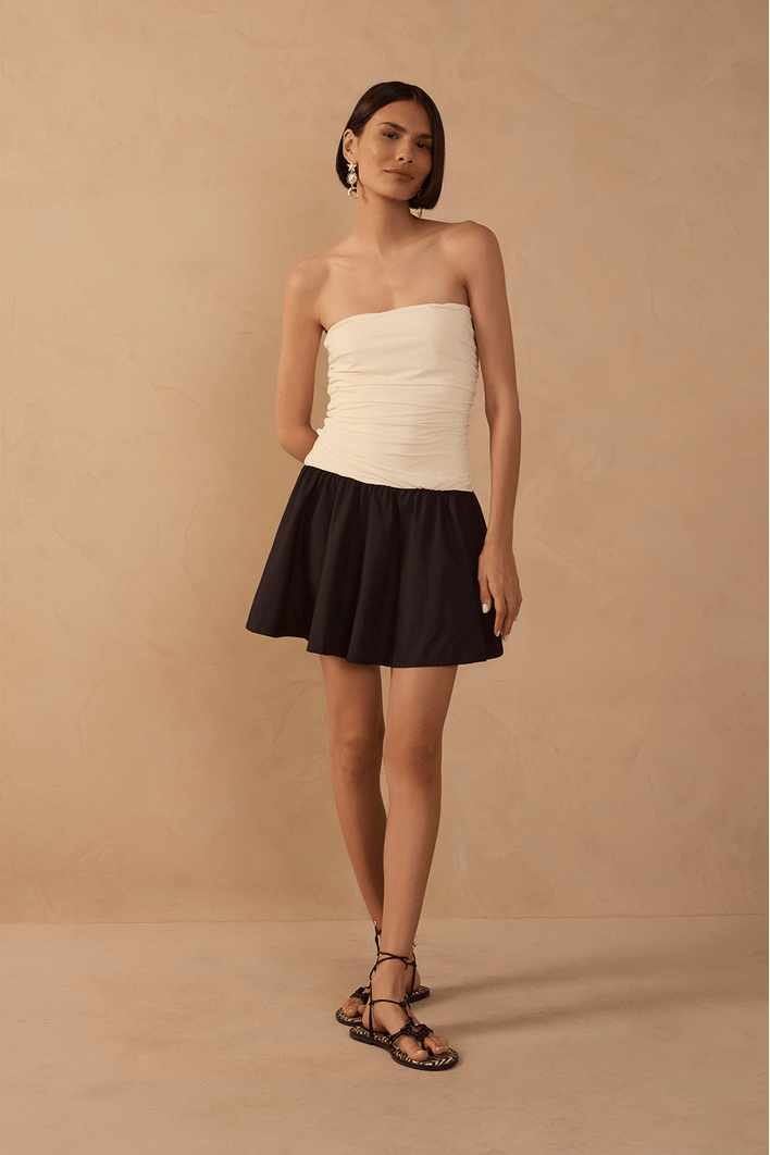 Vestido Sem Alça Malha Com Tecido