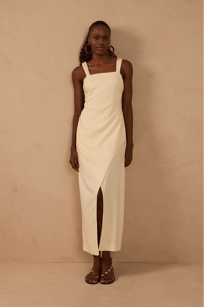 Vestido Midi Linho Fenda