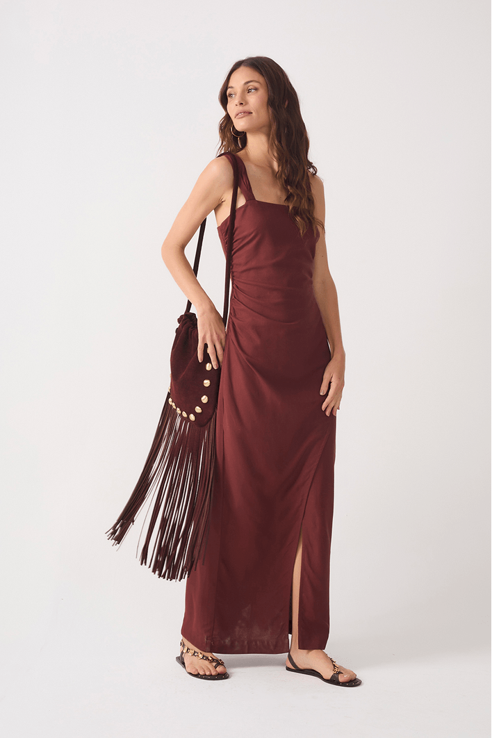 Vestido Midi Linho Fenda