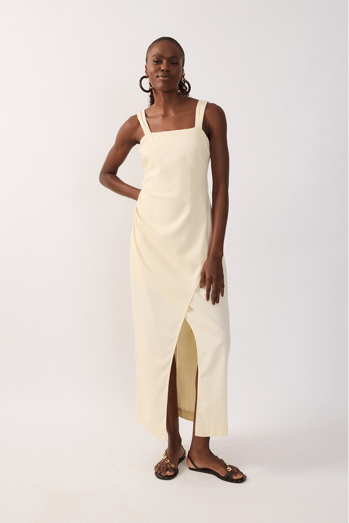 Vestido Midi Linho Fenda