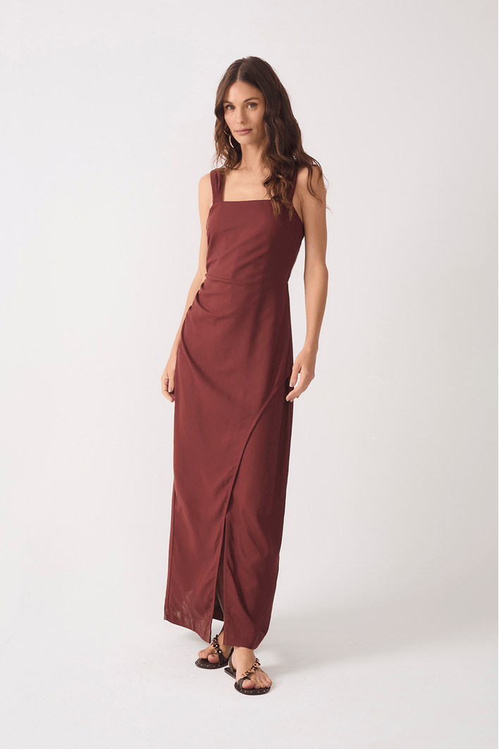 Vestido Midi Linho Fenda