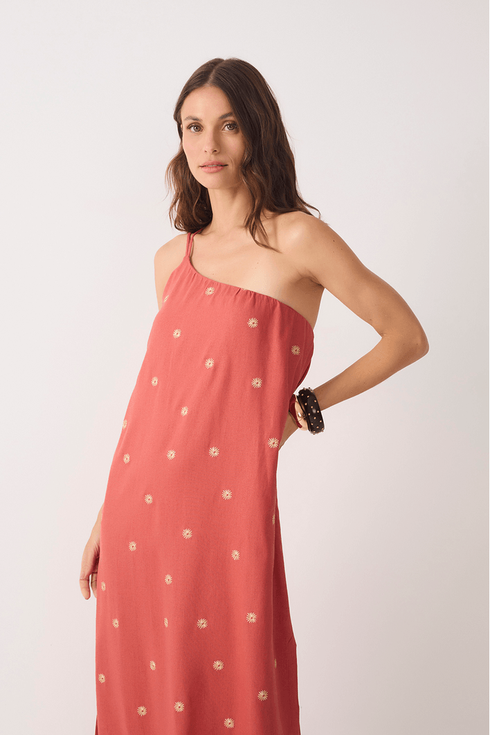 Vestido Cropped Alça Bordado Lurex Sol