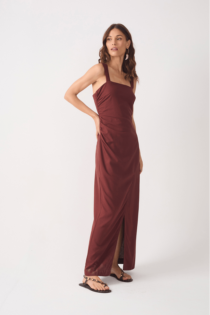 Vestido Midi Linho Fenda