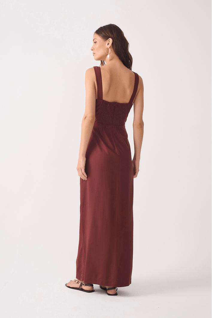 Vestido Midi Linho Fenda