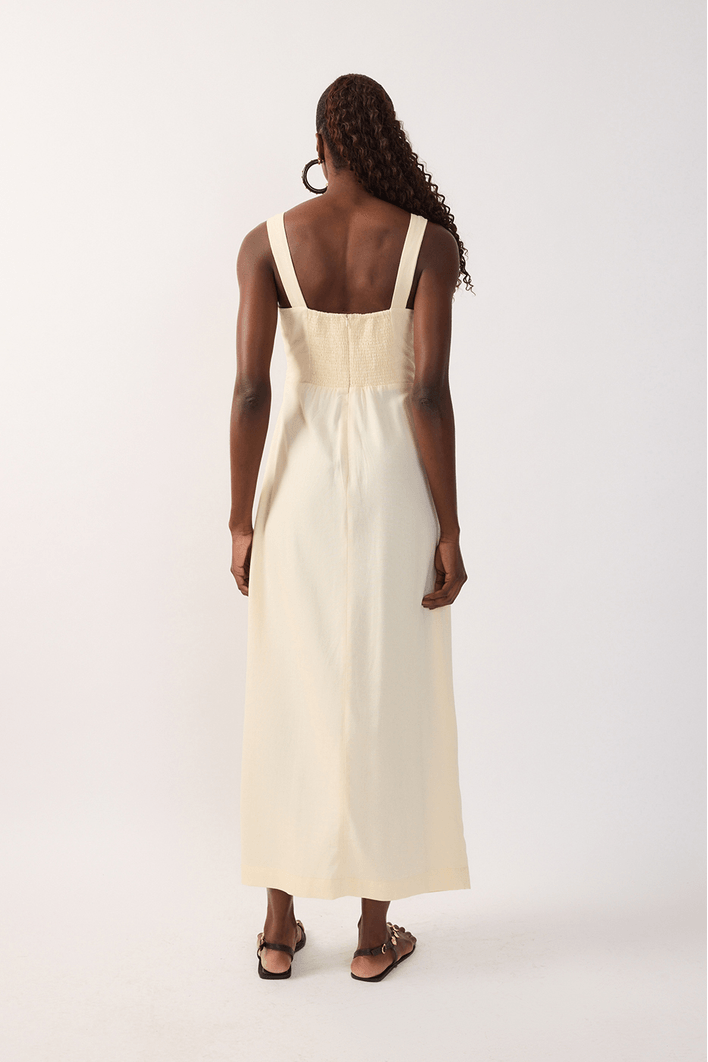 Vestido Midi Linho Fenda