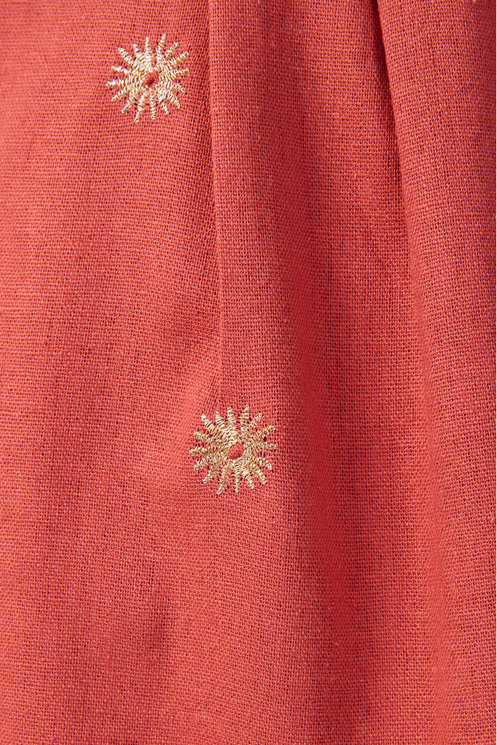 Short Linho Fenda Bordado Lurex Sol