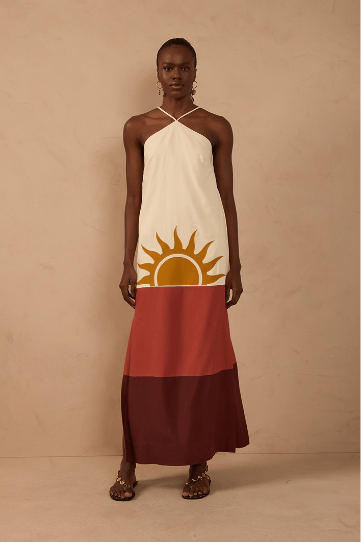 Vestido Cropped Linho Bordado Pôr do Sol