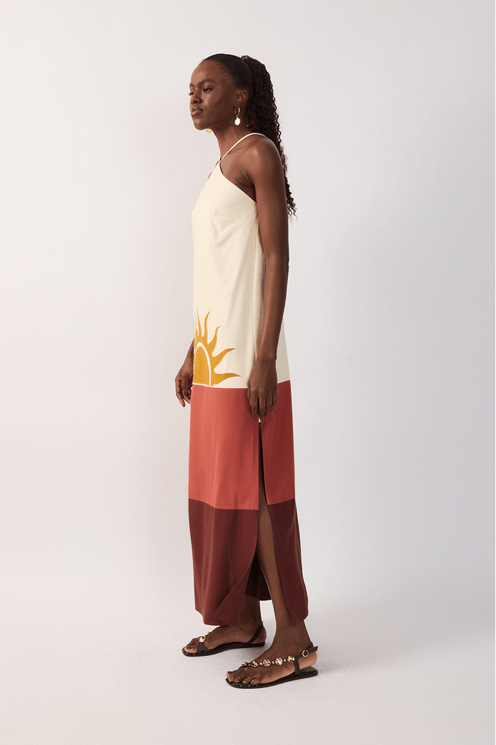 Vestido Cropped Linho Bordado Pôr do Sol