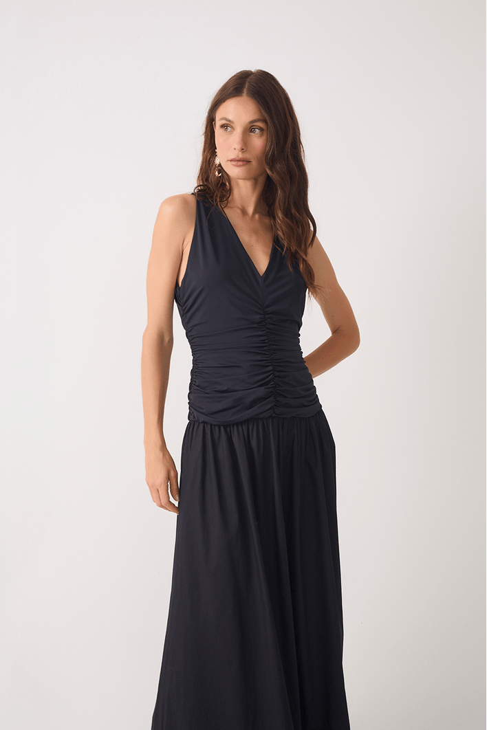 Vestido Franzido Fluity Com Tecido