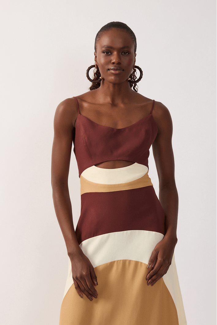 Vestido Cropped Linho Recortes