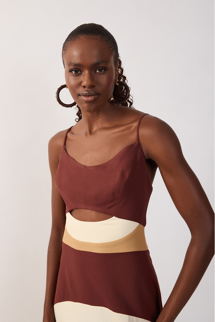Vestido Cropped Linho Recortes