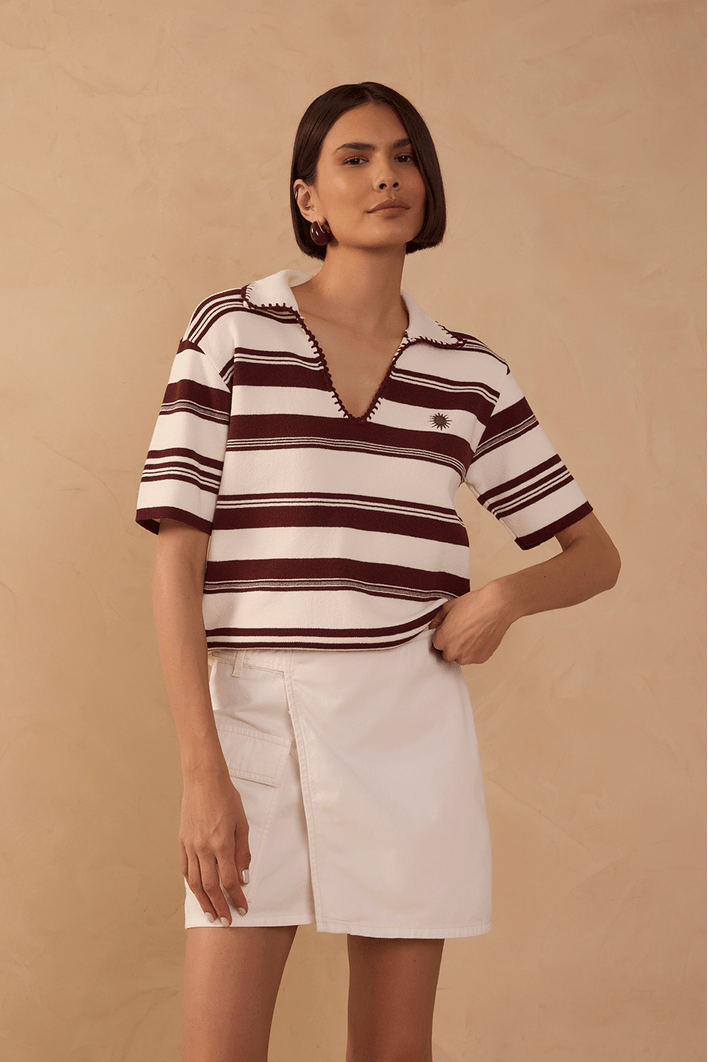 Polo Tricot Bordada Listras