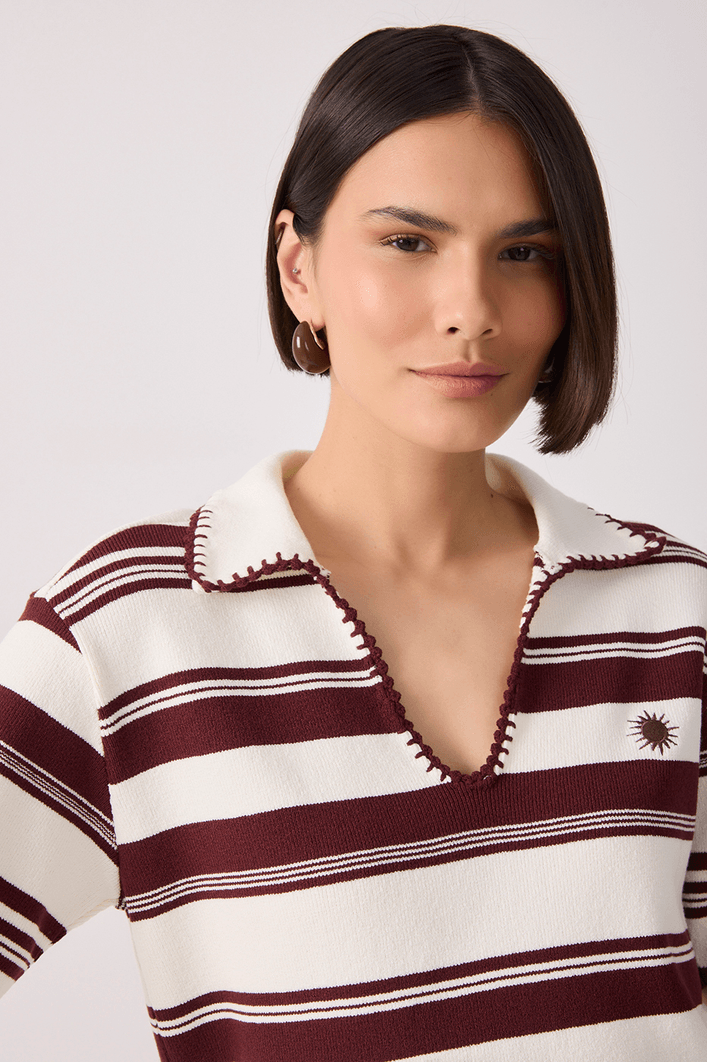 Polo Tricot Bordada Listras