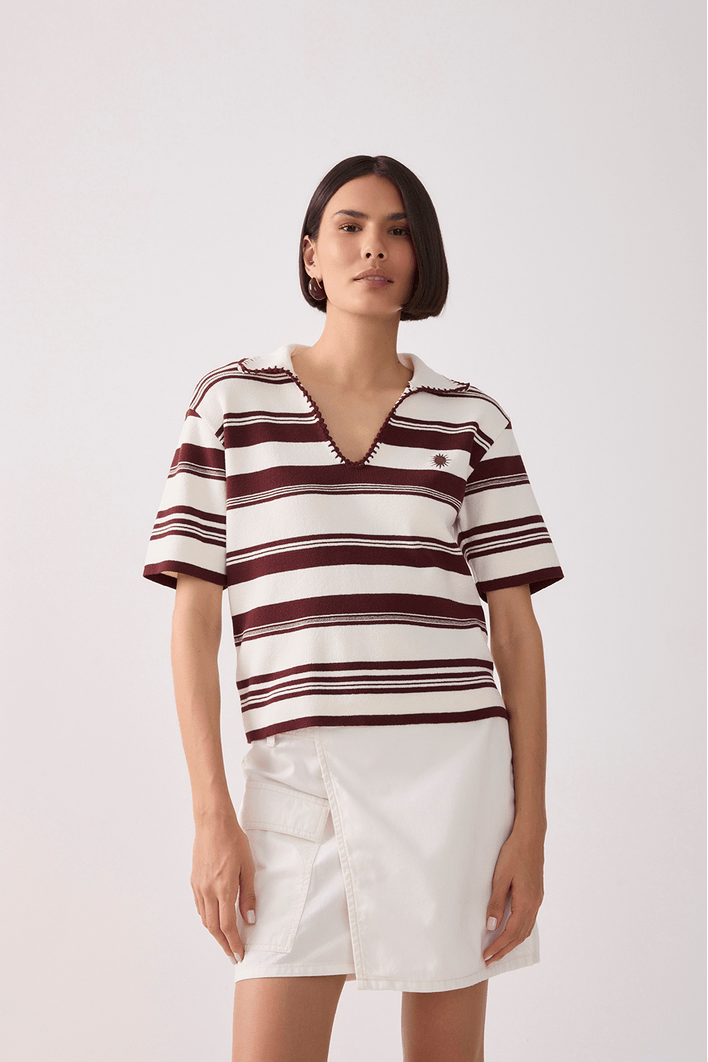 Polo Tricot Bordada Listras
