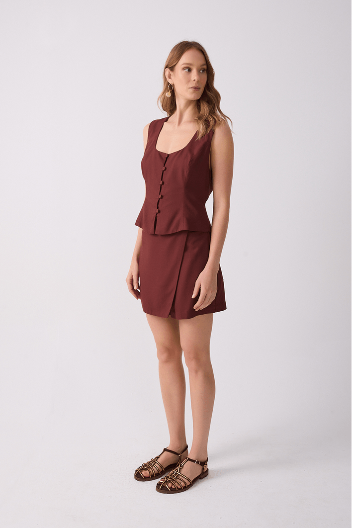 Short Saia Linho Transpassado