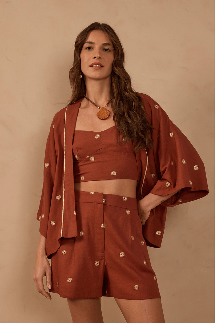 Top Linho Bordado Lurex Sol