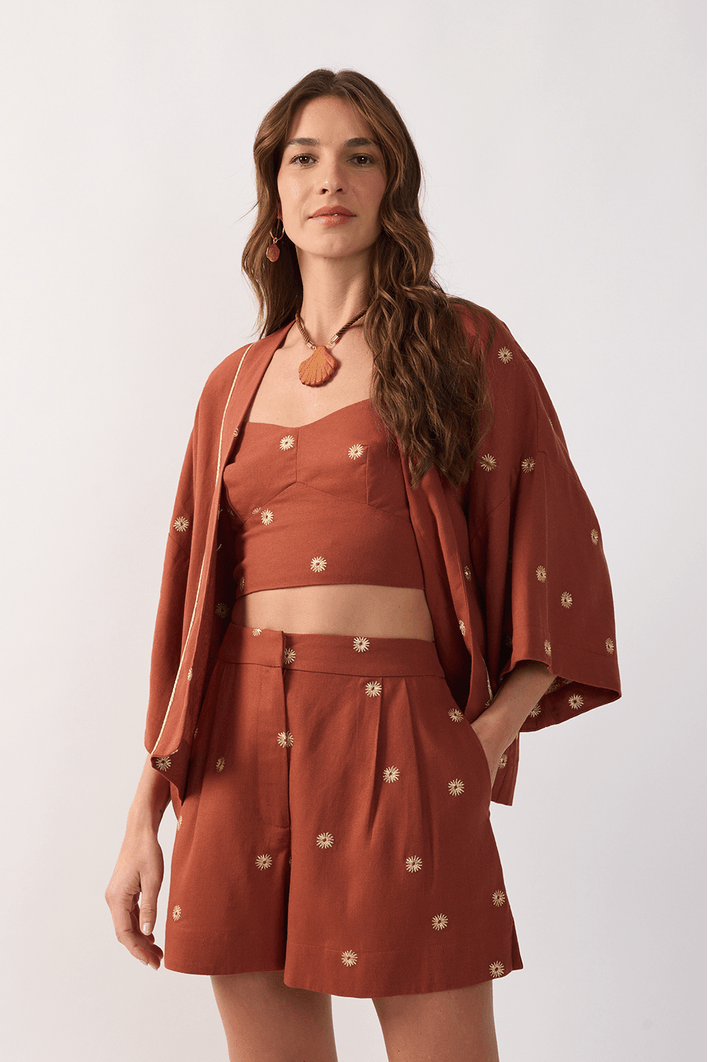 Top Linho Bordado Lurex Sol