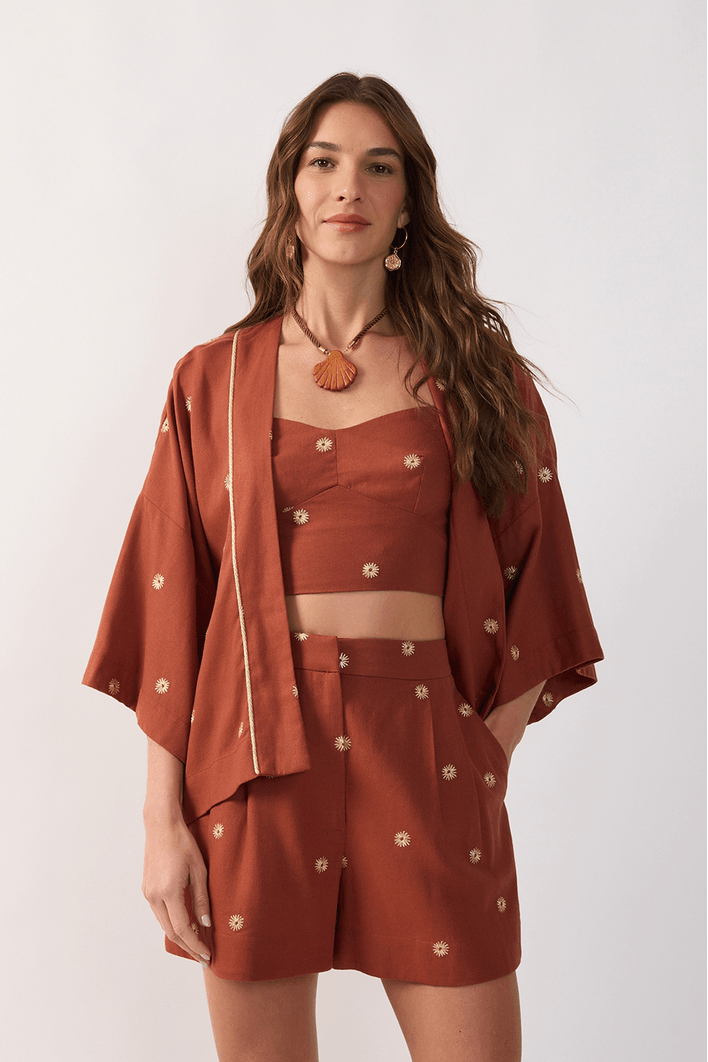 Kimono Linho Bordado Lurex Sol