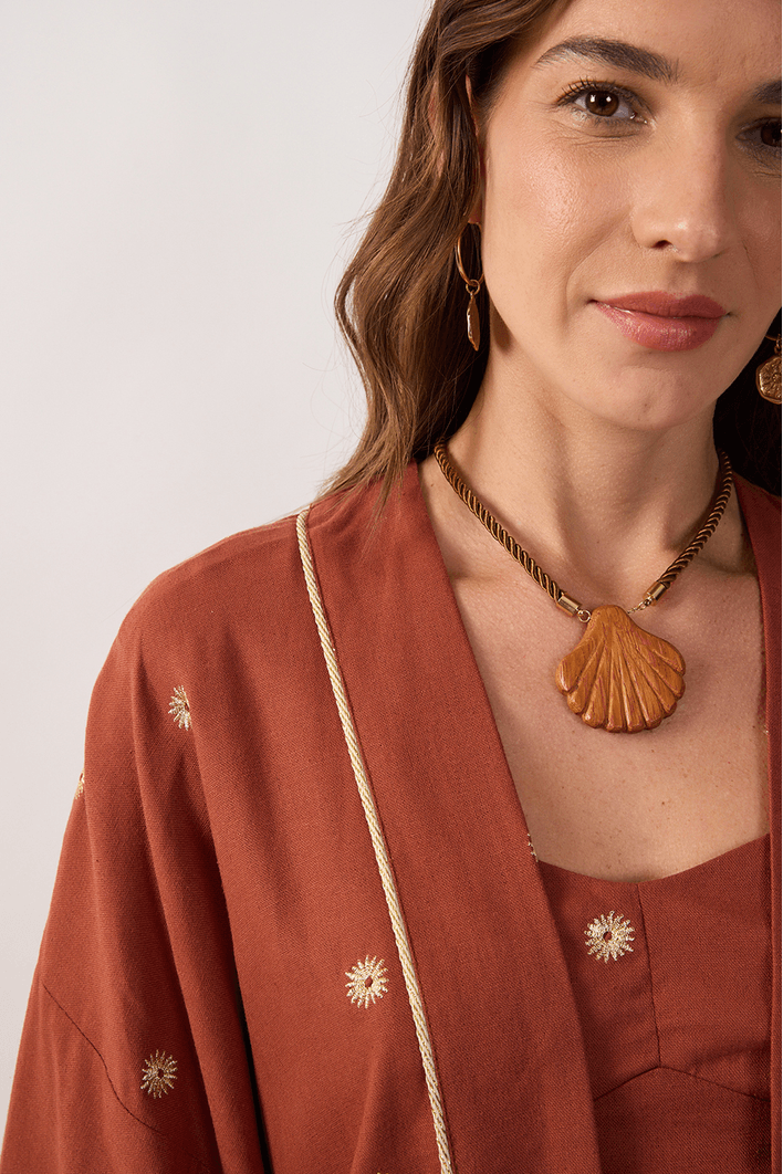 Kimono Linho Bordado Lurex Sol