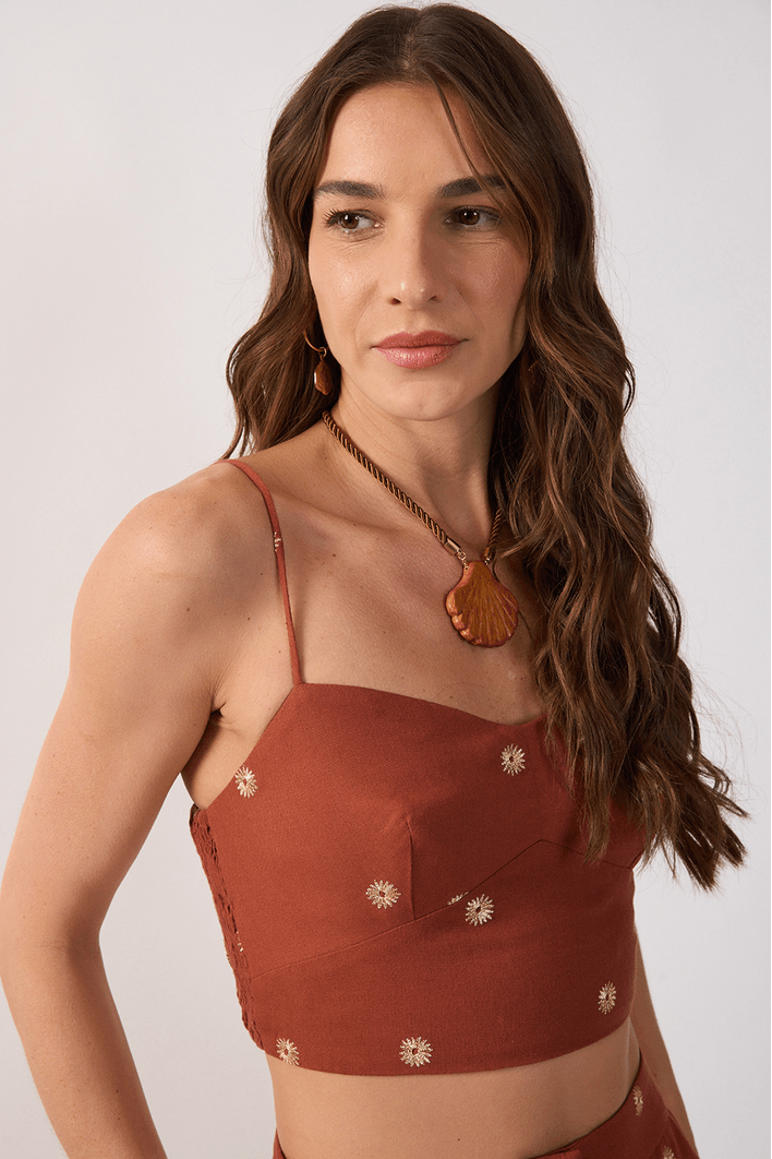 Top Linho Bordado Lurex Sol