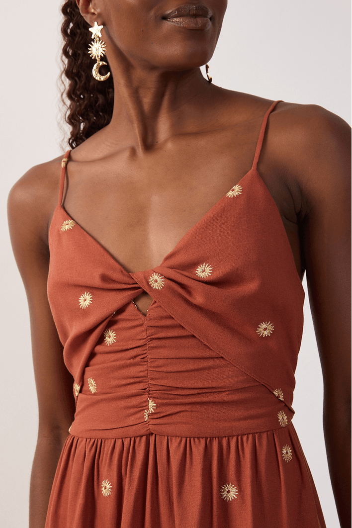 Vestido Cropped Linho Bordado Lurex Sol