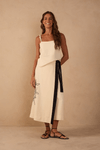 Saia Midi Linho Bordado Floral