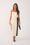 Saia Midi Linho Bordado Floral