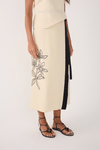 Saia Midi Linho Bordado Floral