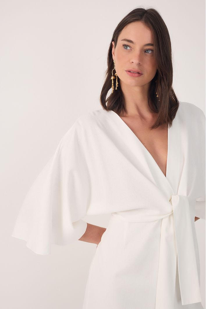 Vestido Curto Linho Mangão