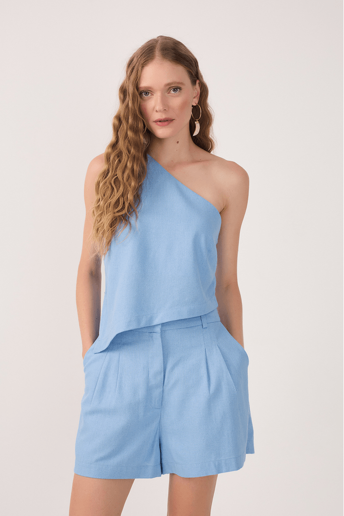 Blusa Linho Assimétrica Ombro Só