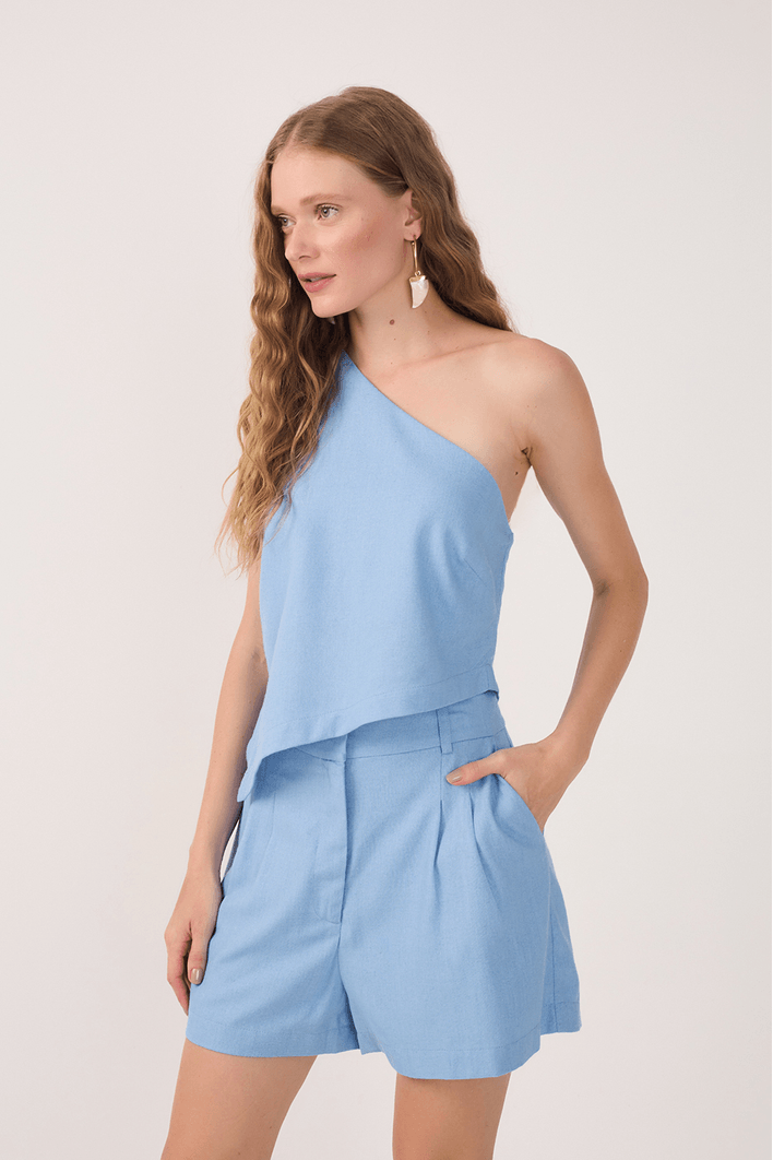 Blusa Linho Assimétrica Ombro Só
