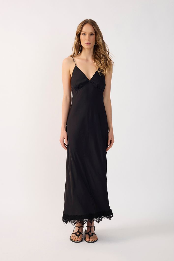 Vestido Cetim Com Renda